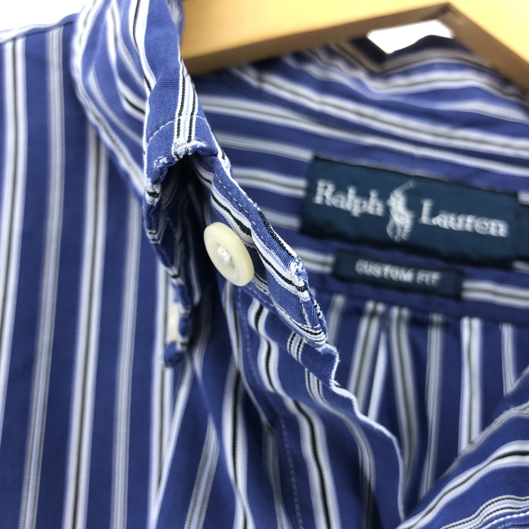 Ralph Lauren CUSTOM FIT long sleeve button down striped shirt men's size L cotton blue type Vintage Second Hand
