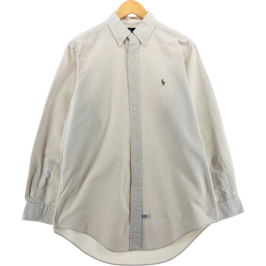 Ralph Lauren long sleeve button down striped shirt, men's size M cotton Beige type Vintage Second Hand