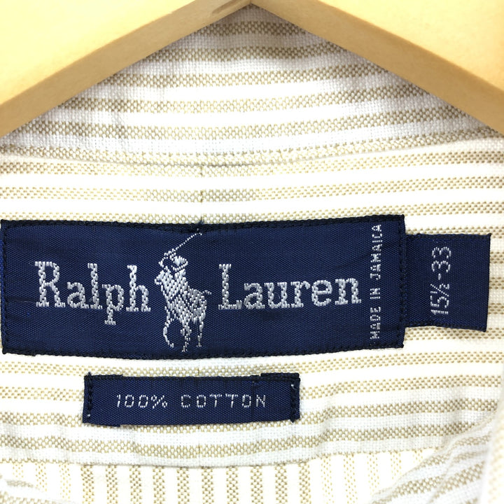 Ralph Lauren long sleeve button down striped shirt, men's size M cotton Beige type Vintage Second Hand