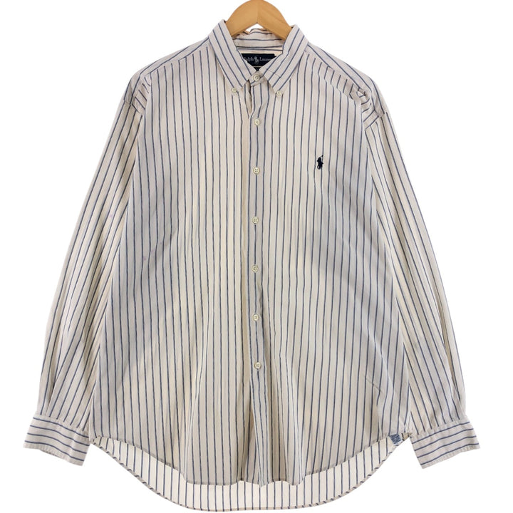 Ralph Lauren MARLOWE long-sleeved button-down striped shirt, men's size L cotton blue type Vintage Second Hand
