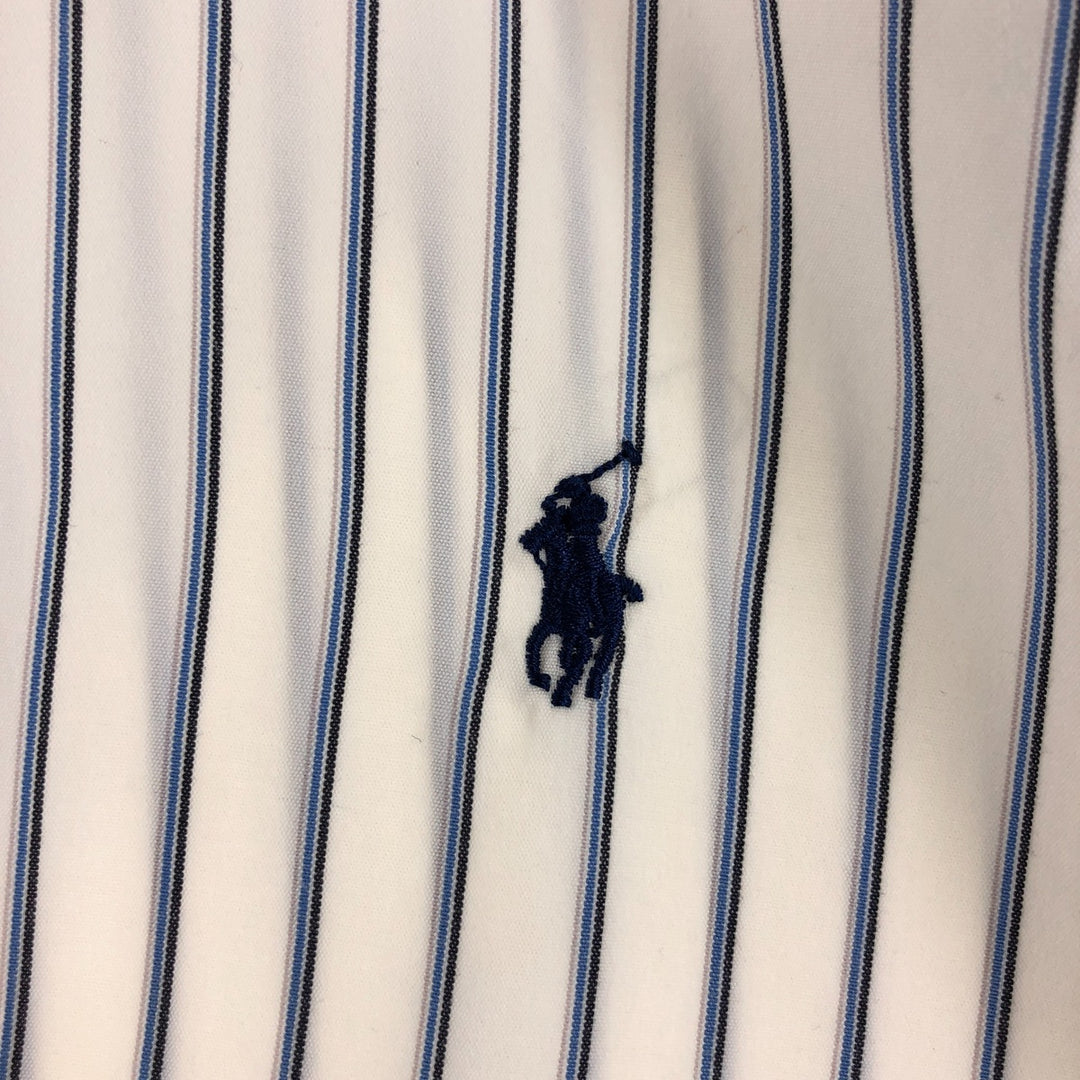 Ralph Lauren MARLOWE long-sleeved button-down striped shirt, men's size L cotton blue type Vintage Second Hand