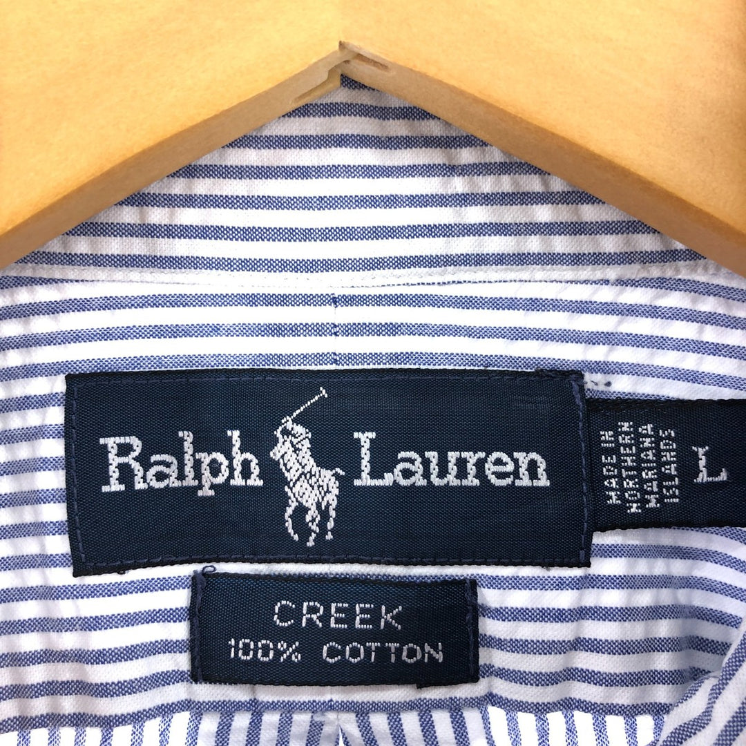 Ralph Lauren CREEK long sleeve button-down striped shirt, men's size L cotton blue type Vintage Second Hand