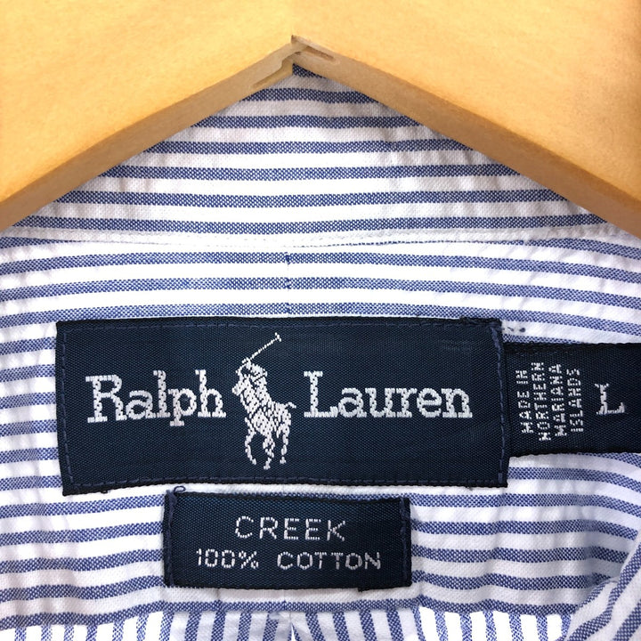 Ralph Lauren CREEK long sleeve button-down striped shirt, men's size L cotton blue type Vintage Second Hand