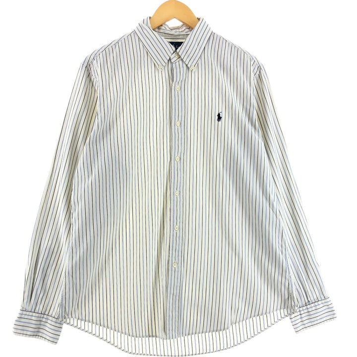 Ralph Lauren CUSTOM FIT long sleeve button down striped shirt men's size L cotton blue type Vintage Second Hand
