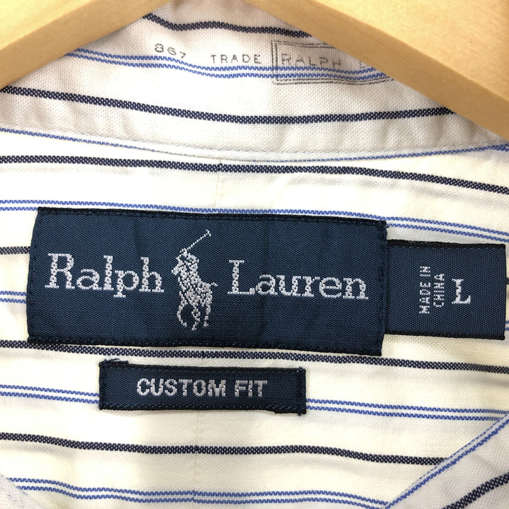 Ralph Lauren CUSTOM FIT long sleeve button down striped shirt men's size L cotton blue type Vintage Second Hand