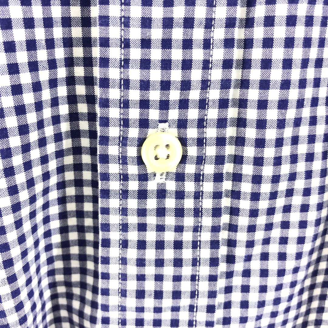 Ralph Lauren Gingham Check Long Sleeve Button-Down Check Shirt, Men's Size L cotton navy blue type Vintage Second Hand