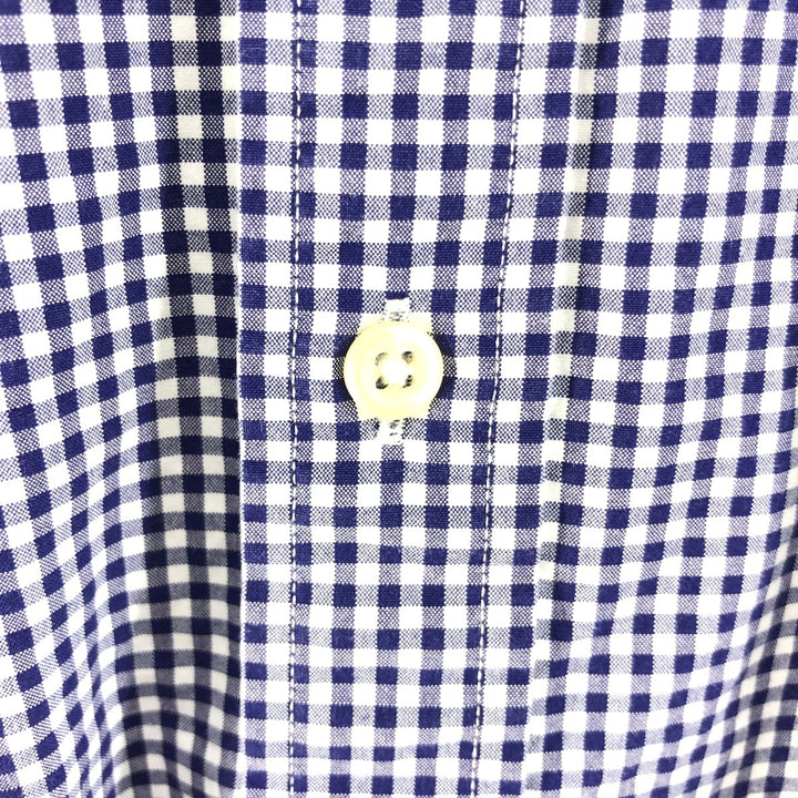 Ralph Lauren Gingham Check Long Sleeve Button-Down Check Shirt, Men's Size L cotton navy blue type Vintage Second Hand