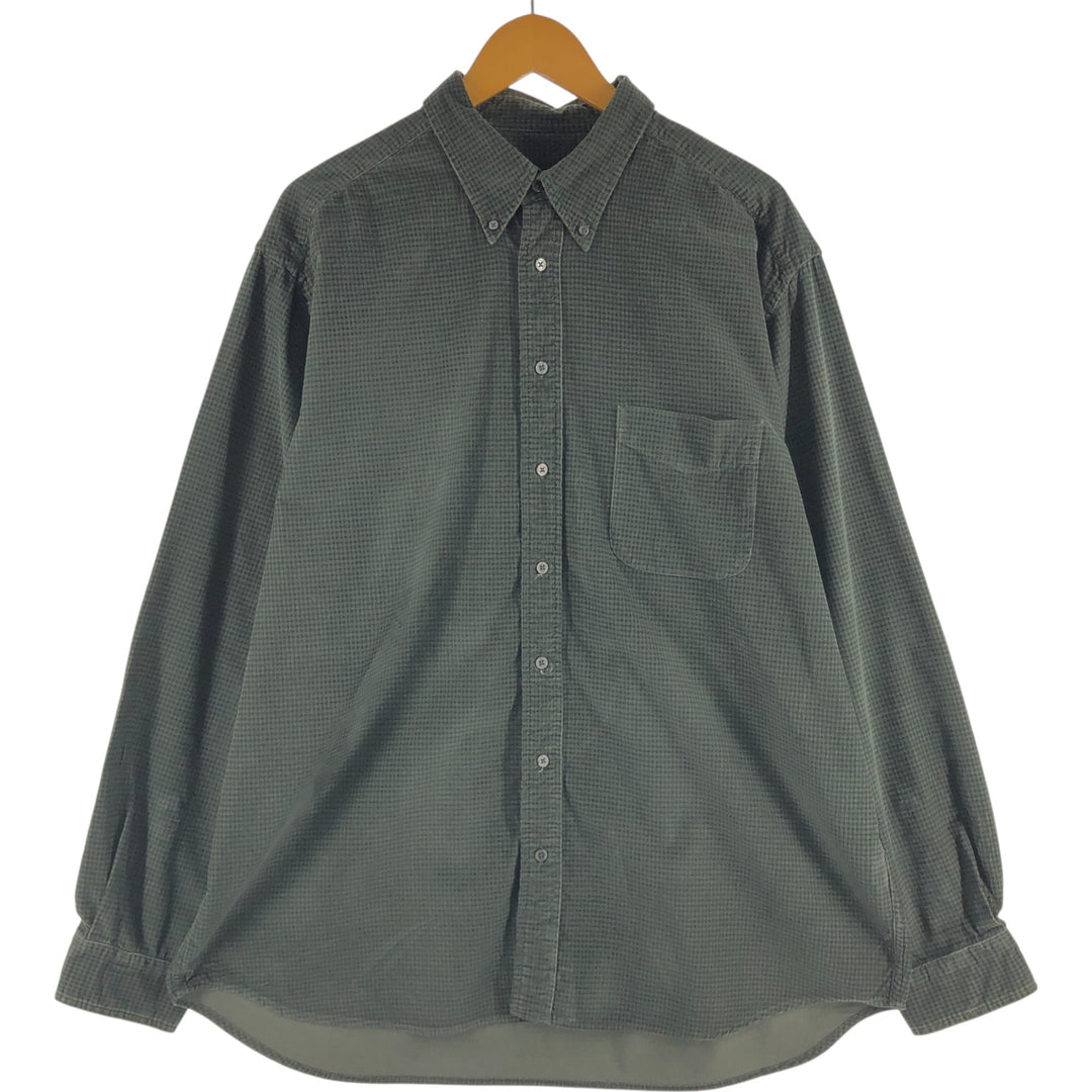 Eddie Bauer Houndstooth Pattern Long Sleeve Button-Down Corduroy Shirt, Men's Size XL cotton Khaki type Vintage Second Hand