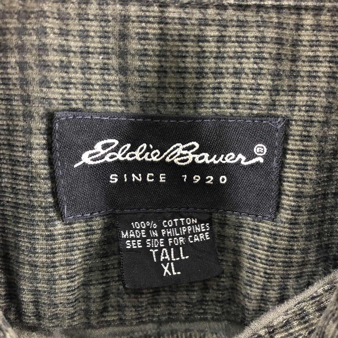 Eddie Bauer Houndstooth Pattern Long Sleeve Button-Down Corduroy Shirt, Men's Size XL cotton Khaki type Vintage Second Hand