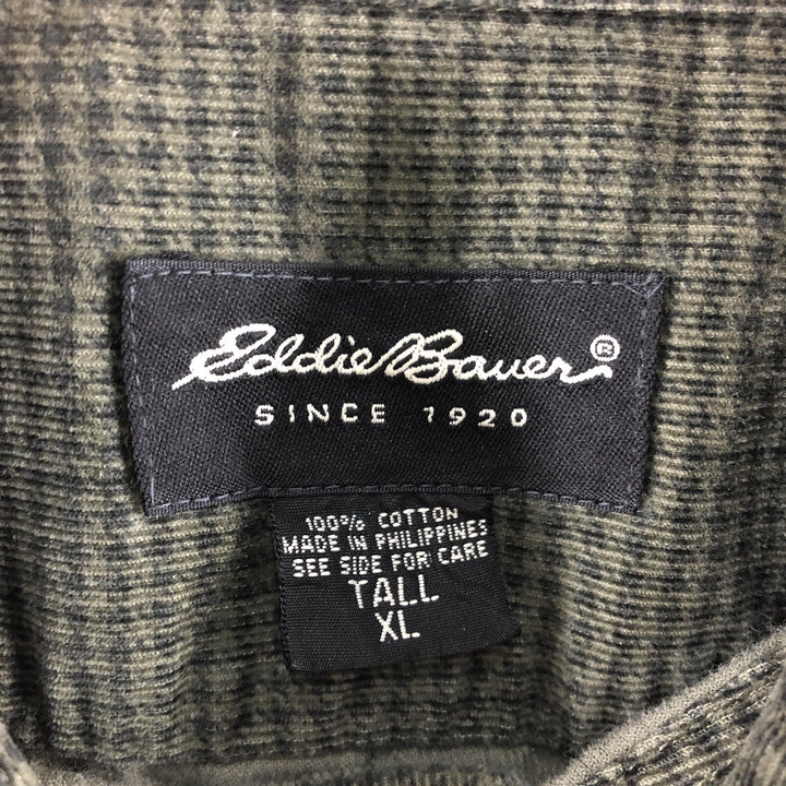 Eddie Bauer Houndstooth Pattern Long Sleeve Button-Down Corduroy Shirt, Men's Size XL cotton Khaki type Vintage Second Hand