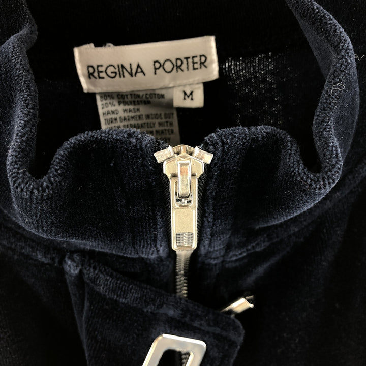 REGINA PORTER Velour Jacket, Women's Size M cotton navy blue type Vintage Second Hand