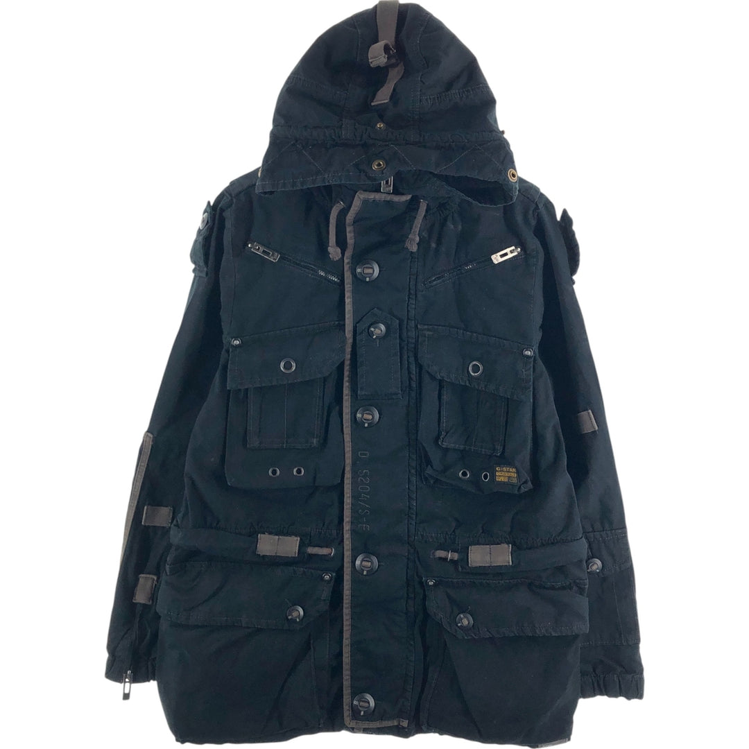 G-STAR RAW Multi-Pocket Hooded Military Jacket, Men's Size L cotton black type Vintage Second Hand