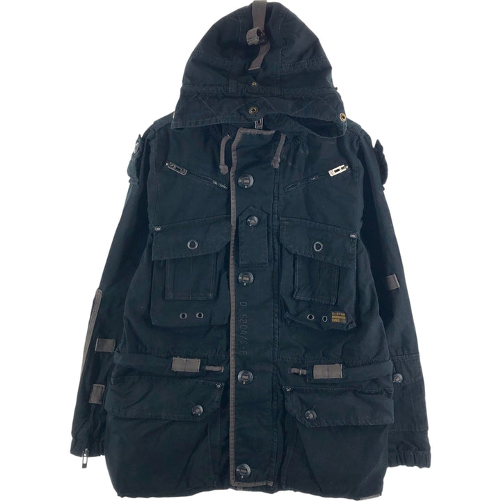 G-STAR RAW Multi-Pocket Hooded Military Jacket, Men's Size L cotton black type Vintage Second Hand
