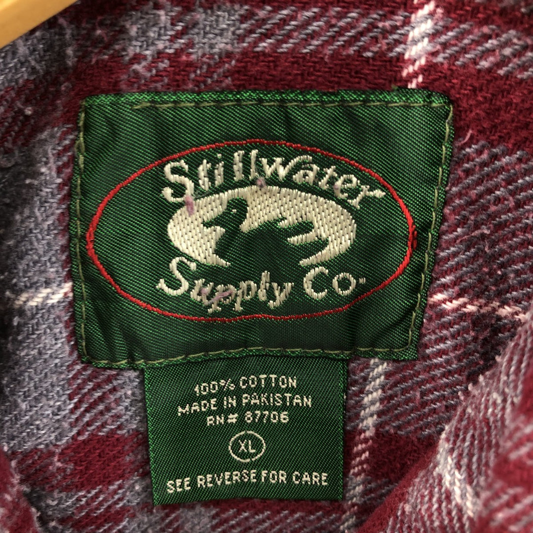 STILLWATER SUPPLY CO. Long Sleeve Flannel Check Shirt, Men's Size XL cotton red type Vintage Second Hand