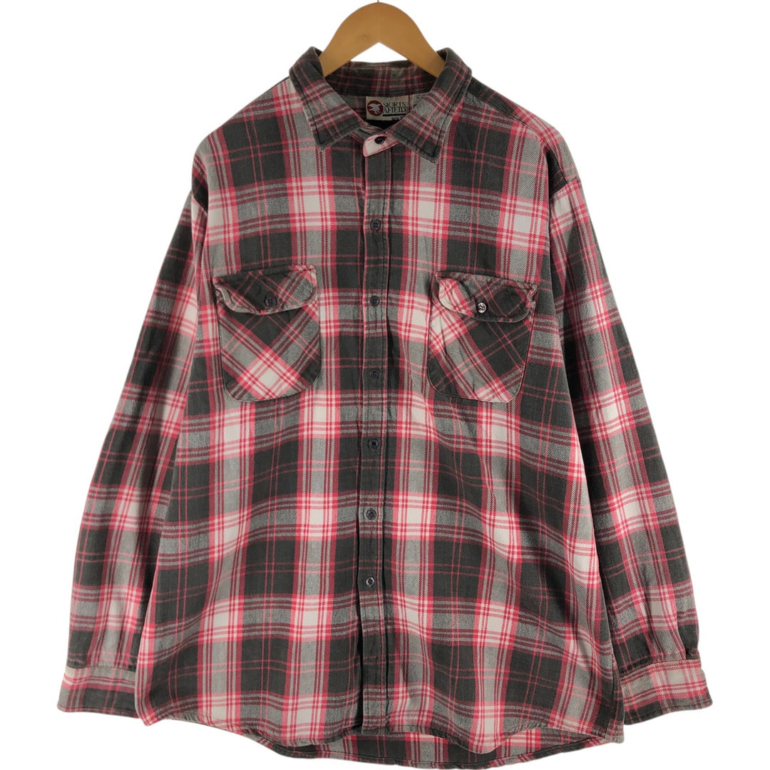 SPORTS AFIEID Long Sleeve Heavy Flannel Check Shirt, Men's Size XL cotton red type Vintage Second Hand