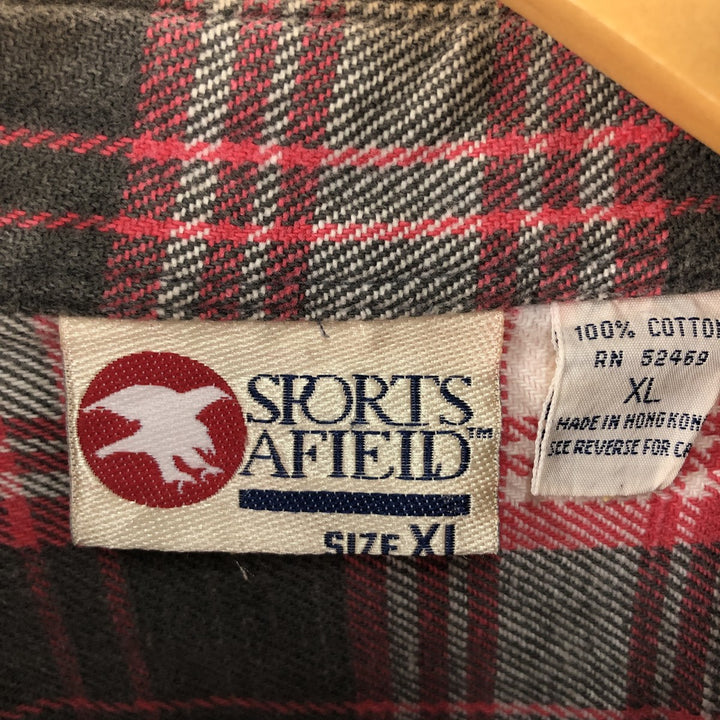 SPORTS AFIEID Long Sleeve Heavy Flannel Check Shirt, Men's Size XL cotton red type Vintage Second Hand