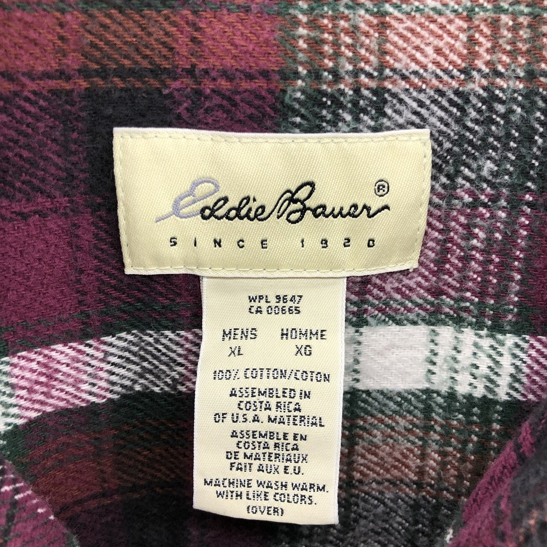 Eddie Bauer Men's Long Sleeve Heavy Flannel Check Shirt, Size XL cotton purple type Vintage Second Hand