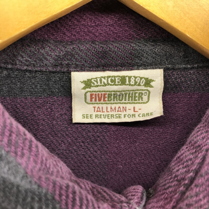 90'S Five Brother Stripe Pattern Long Sleeve Heavy Flannel Shirt Men's L Size Vintage /eaa522079