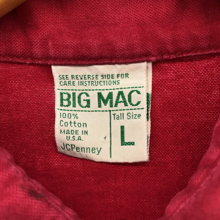 70'S BIG MAC Long Sleeve Light Flannel Shirt Made in USA Men's L Size Vintage cotton red type Vintage Second Hand