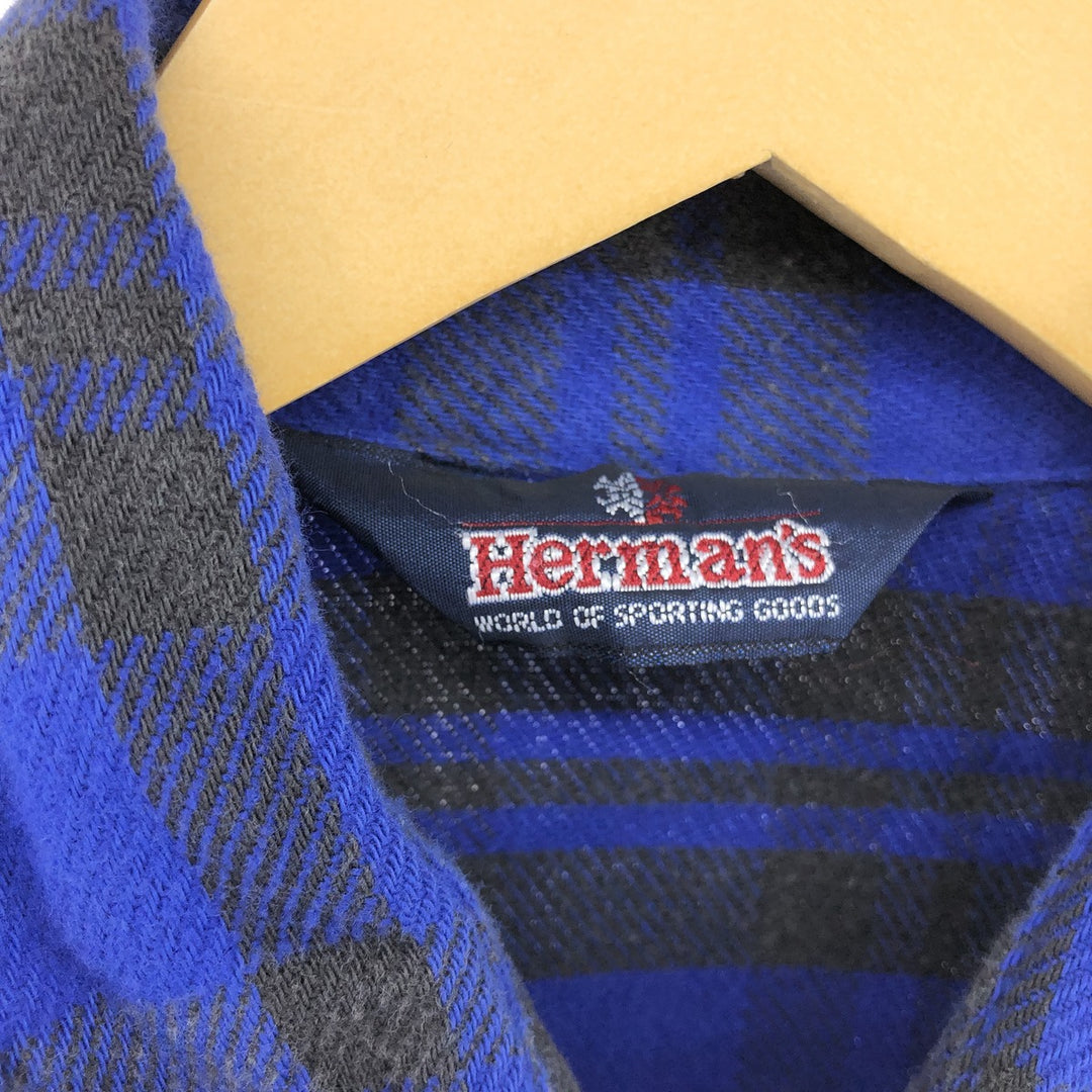 90'S Herman's Long Sleeve Flannel Check Shirt, Men's Size XL, Vintage unclear blue type Vintage Second Hand