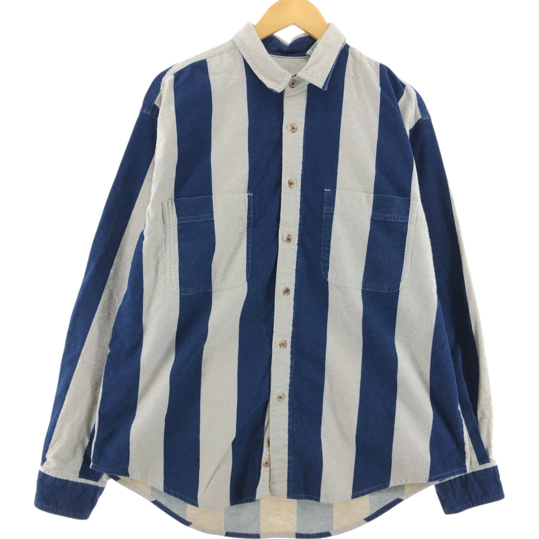 Eddie Bauer Striped Pattern Long Sleeve Chamois Cloth Shirt, Men's Size XL cotton blue type Vintage Second Hand