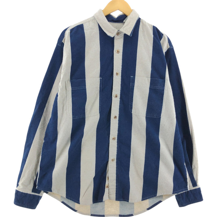 Eddie Bauer Striped Pattern Long Sleeve Chamois Cloth Shirt, Men's Size XL cotton blue type Vintage Second Hand