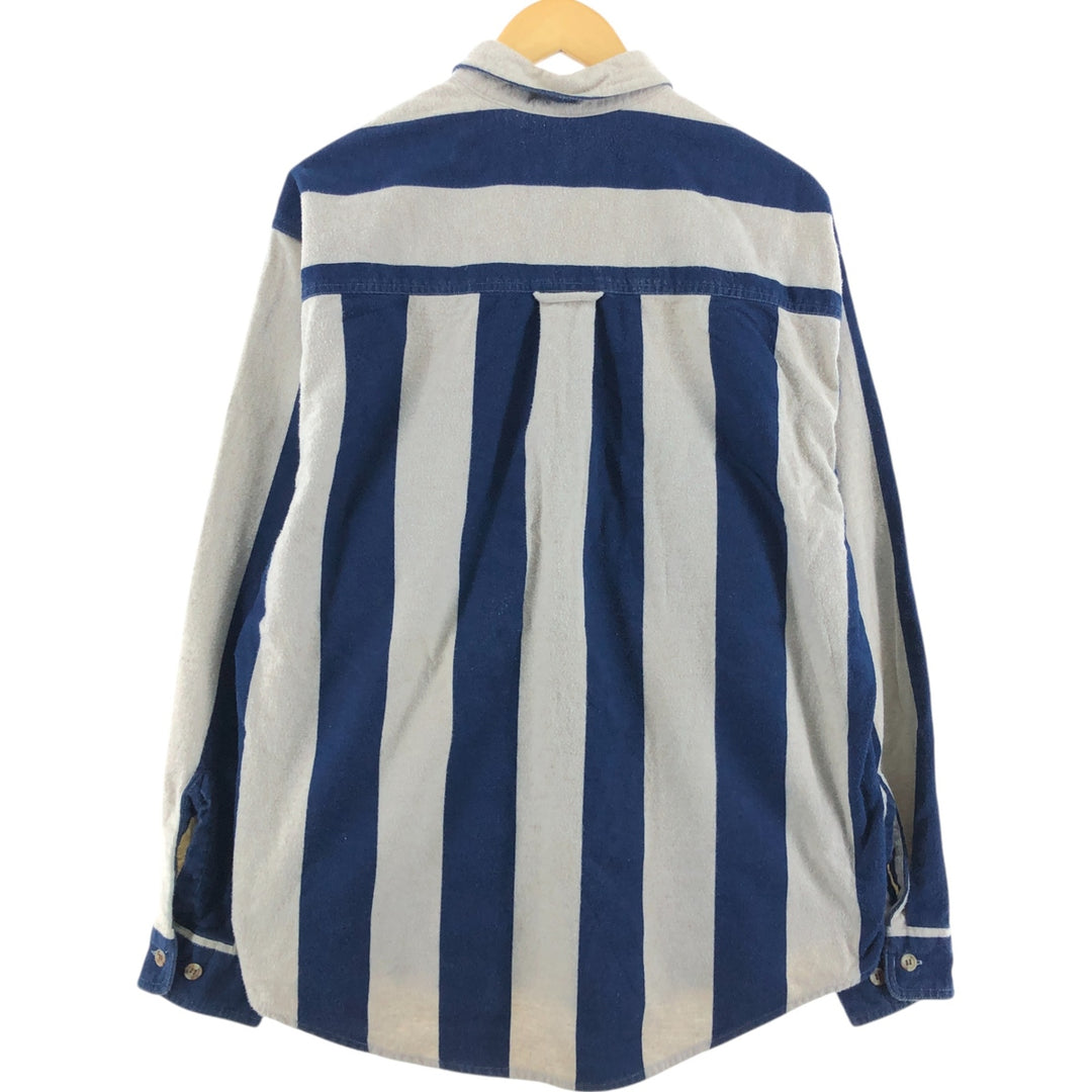 Eddie Bauer Striped Pattern Long Sleeve Chamois Cloth Shirt, Men's Size XL cotton blue type Vintage Second Hand