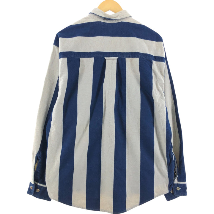 Eddie Bauer Striped Pattern Long Sleeve Chamois Cloth Shirt, Men's Size XL cotton blue type Vintage Second Hand