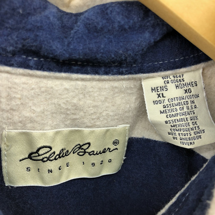 Eddie Bauer Striped Pattern Long Sleeve Chamois Cloth Shirt, Men's Size XL cotton blue type Vintage Second Hand
