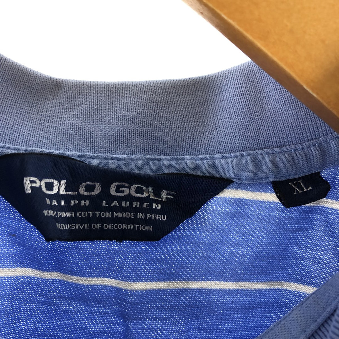 Ralph Lauren POLO GOLF Short Sleeve Striped Polo Shirt Men's XL Pima Cotton Blue type light blue Vintage Second Hand
