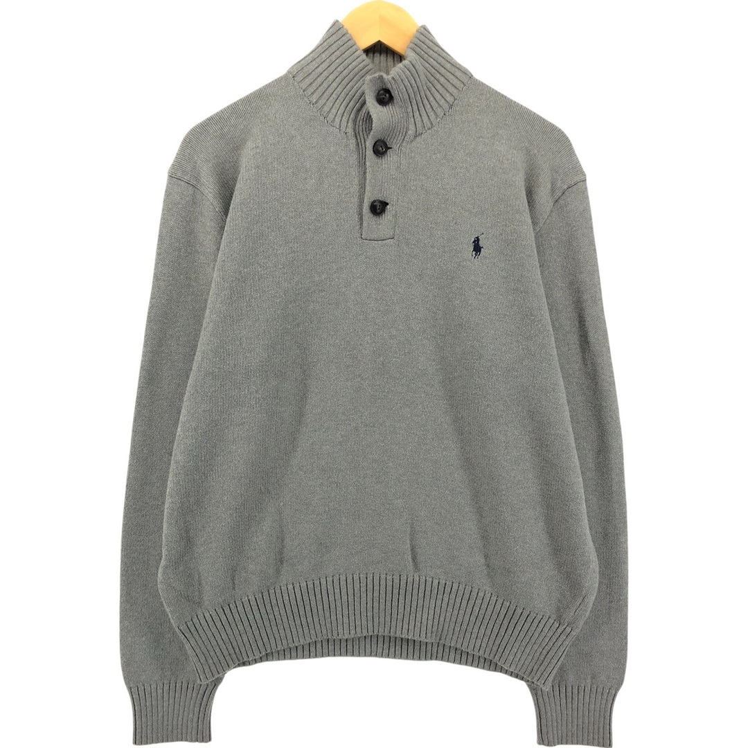 Ralph Lauren POLO RALPH LAUREN Cotton Knit Half-Button Sweater, Men's Size L cotton gray type Vintage Second Hand