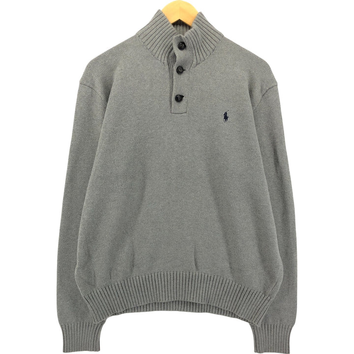 Ralph Lauren POLO RALPH LAUREN Cotton Knit Half-Button Sweater, Men's Size L cotton gray type Vintage Second Hand