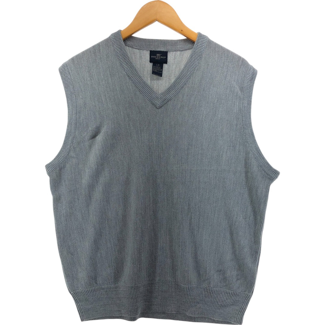Dockers Golf V-neck acrylic knit vest, size L for men acrylic gray type Vintage Second Hand