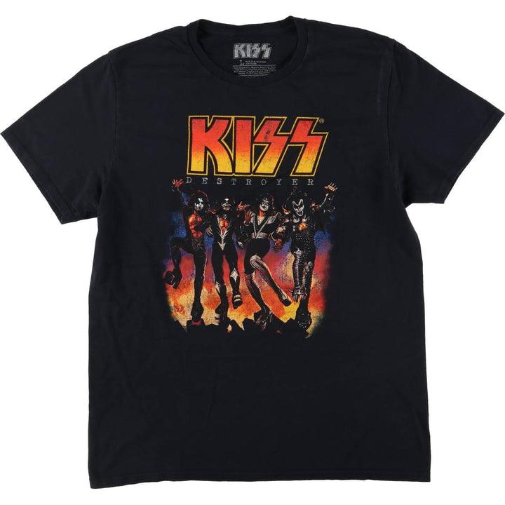 KISS Print Band T-Shirt, Band T, Men's Size L cotton black type Vintage Second Hand