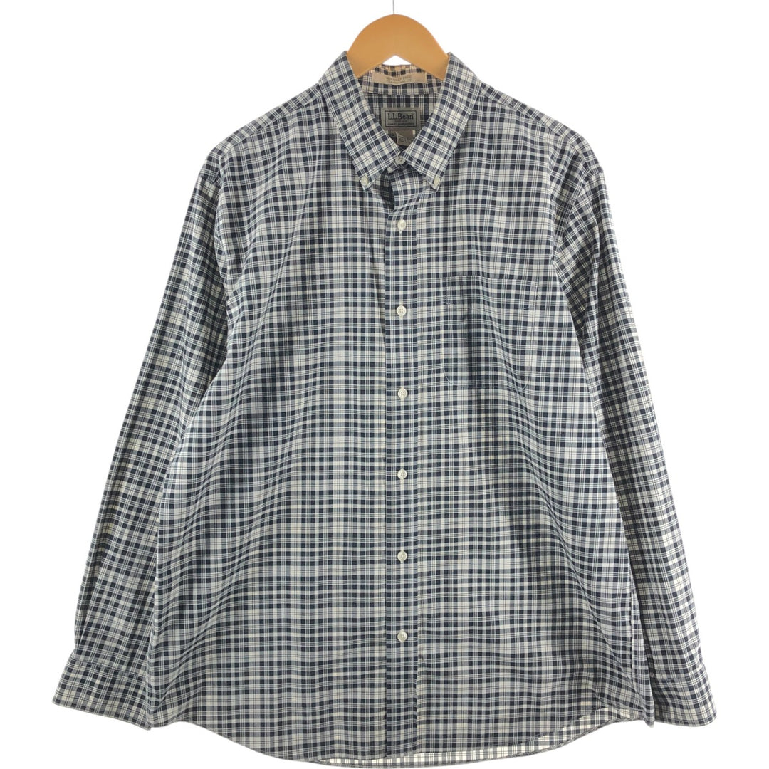 90s-00'S Vintage LLBean Long Sleeve Button-Down Check Shirt, Men's Size L cotton white type Vintage Second Hand