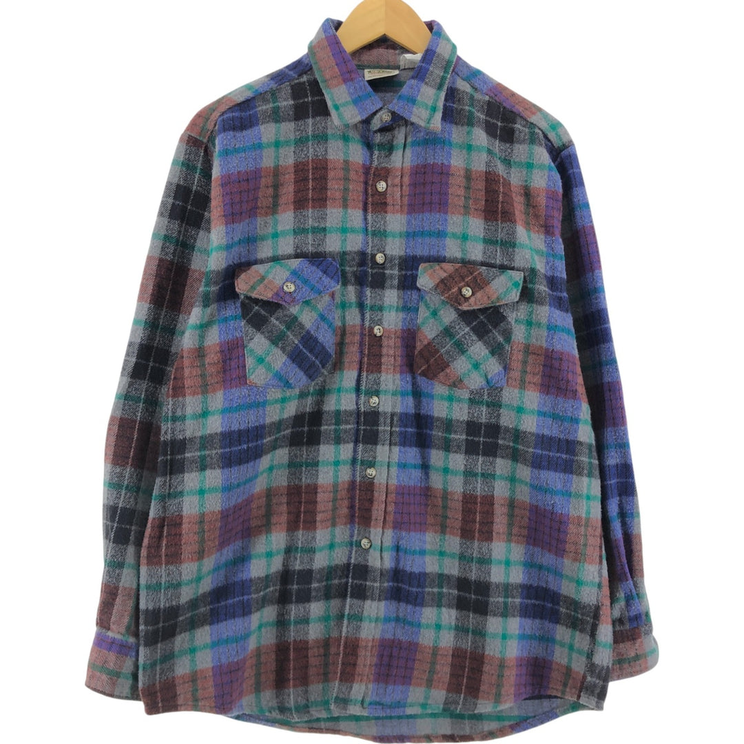90'S Five Brother TALLMAN long-sleeved flannel check shirt, Made in USA, Men's size L, Vintage cotton gray type Vintage Second Hand
