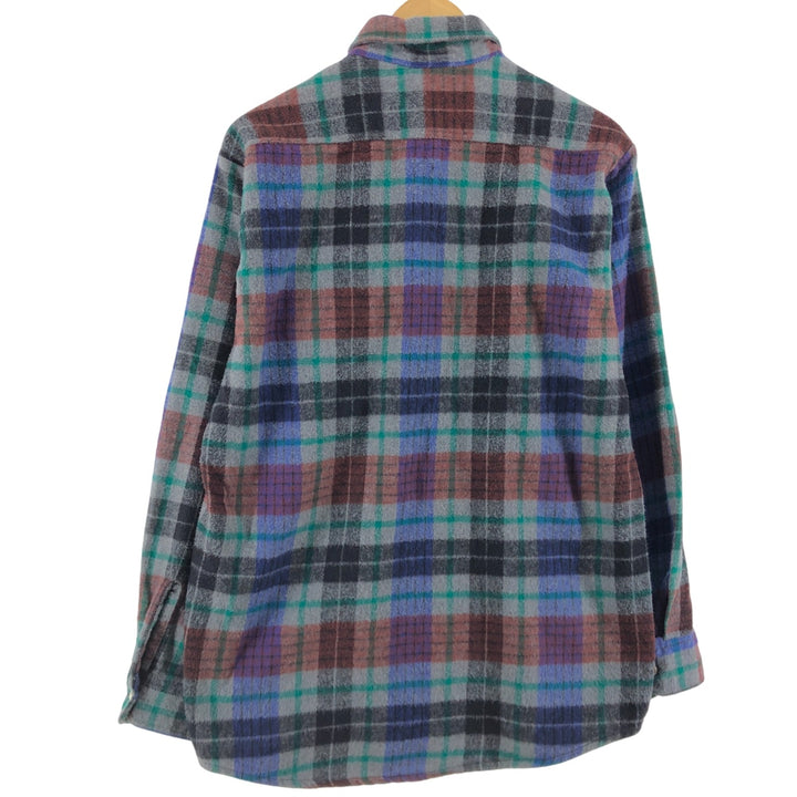 90'S Five Brother TALLMAN long-sleeved flannel check shirt, Made in USA, Men's size L, Vintage cotton gray type Vintage Second Hand