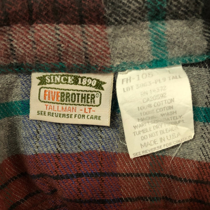 90'S Five Brother TALLMAN long-sleeved flannel check shirt, Made in USA, Men's size L, Vintage cotton gray type Vintage Second Hand