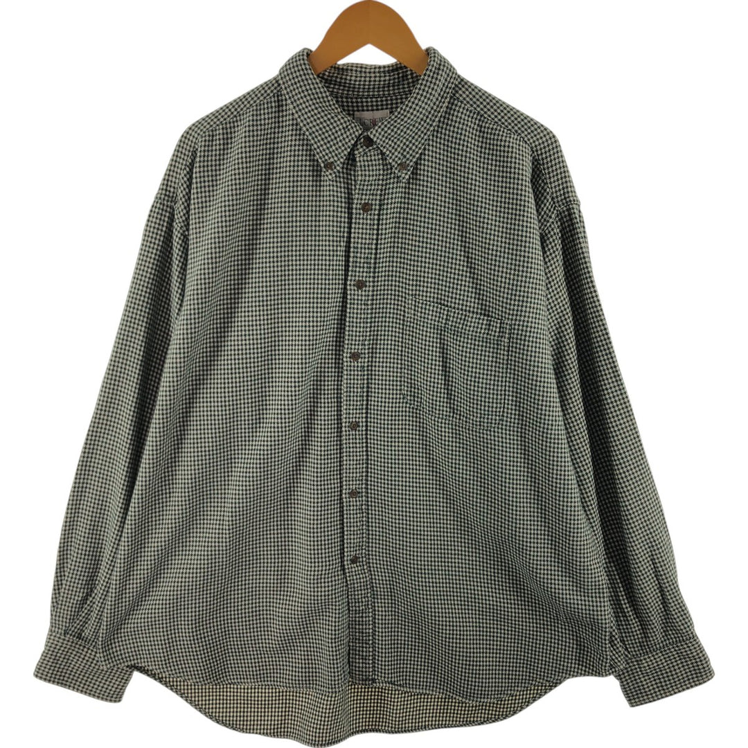 Vintage 90'S J.Crew Houndstooth Pattern Long Sleeve Button-Down Flannel Shirt, Men's Size XL cotton Green type dark green Vintage Second Hand