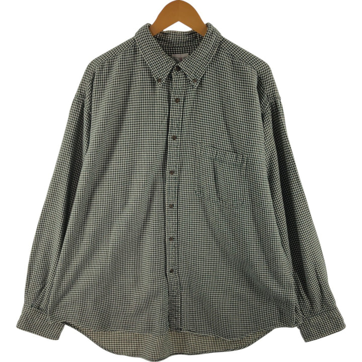 Vintage 90'S J.Crew Houndstooth Pattern Long Sleeve Button-Down Flannel Shirt, Men's Size XL cotton Green type dark green Vintage Second Hand