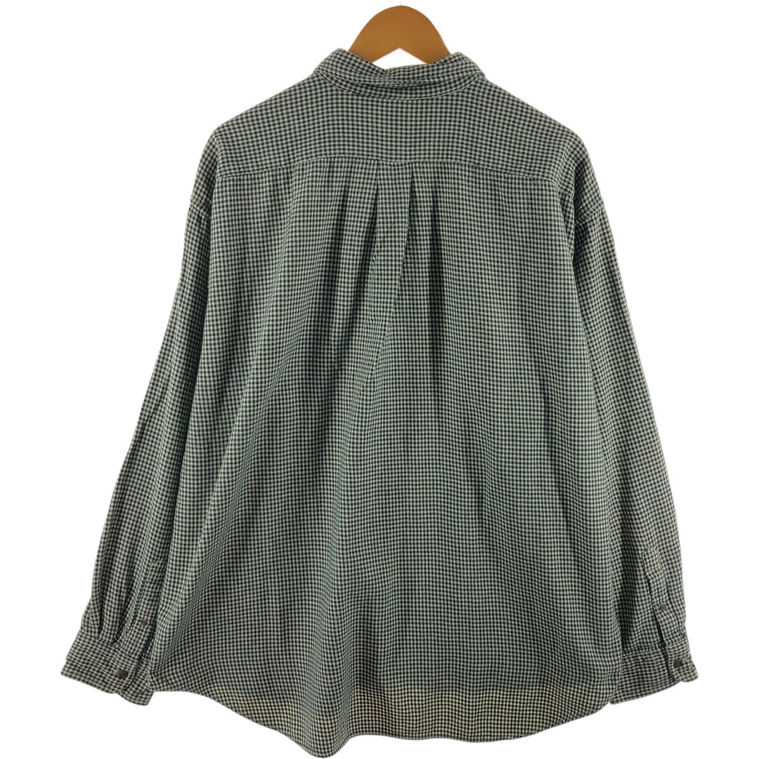 Vintage 90'S J.Crew Houndstooth Pattern Long Sleeve Button-Down Flannel Shirt, Men's Size XL cotton Green type dark green Vintage Second Hand