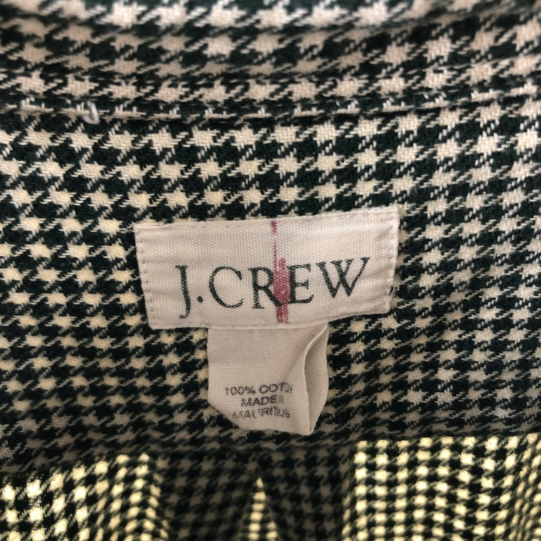 Vintage 90'S J.Crew Houndstooth Pattern Long Sleeve Button-Down Flannel Shirt, Men's Size XL cotton Green type dark green Vintage Second Hand