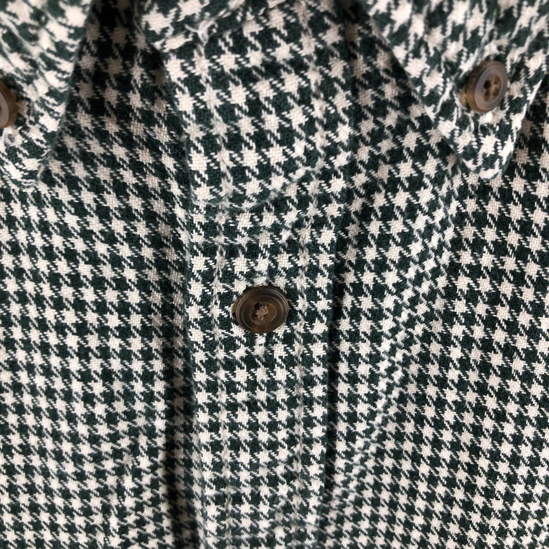 Vintage 90'S J.Crew Houndstooth Pattern Long Sleeve Button-Down Flannel Shirt, Men's Size XL cotton Green type dark green Vintage Second Hand