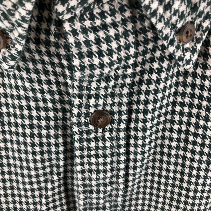 Vintage 90'S J.Crew Houndstooth Pattern Long Sleeve Button-Down Flannel Shirt, Men's Size XL cotton Green type dark green Vintage Second Hand