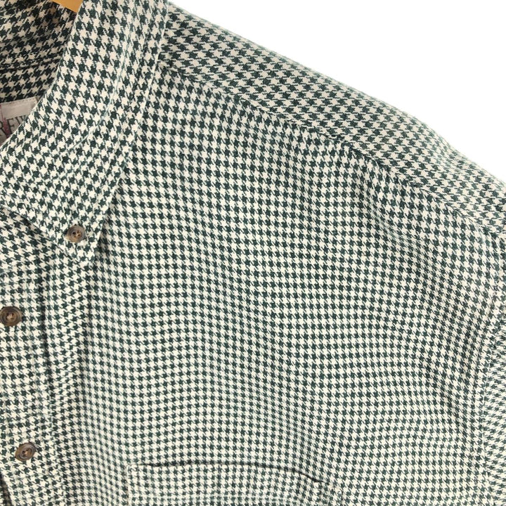 Vintage 90'S J.Crew Houndstooth Pattern Long Sleeve Button-Down Flannel Shirt, Men's Size XL cotton Green type dark green Vintage Second Hand