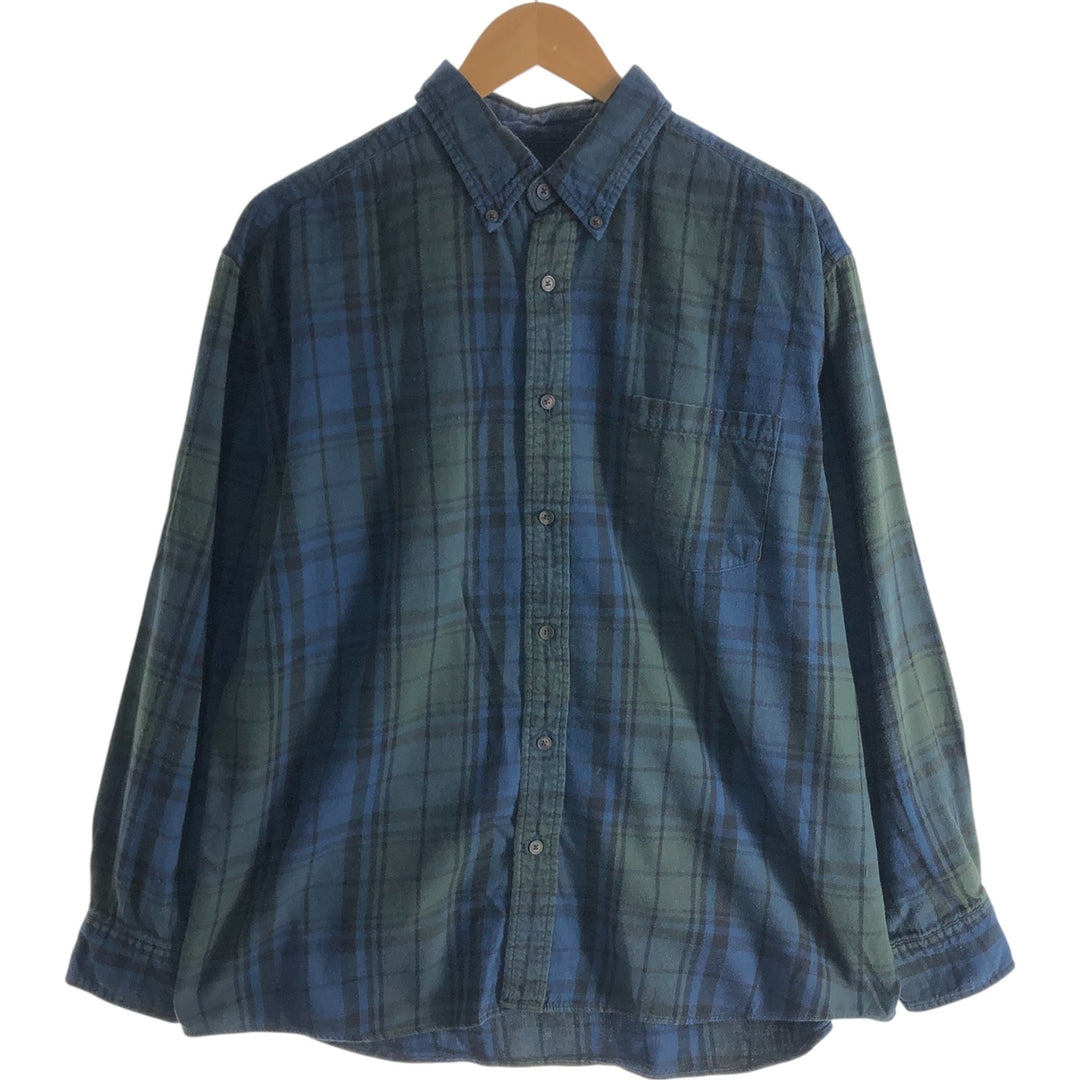 St. John's Bay Men's XL Long Sleeve Button-Down Light Flannel Check Shirt cotton navy blue type Vintage Second Hand