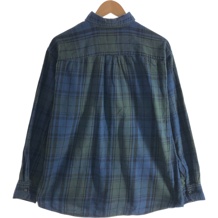 St. John's Bay Men's XL Long Sleeve Button-Down Light Flannel Check Shirt cotton navy blue type Vintage Second Hand