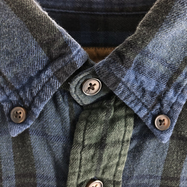 St. John's Bay Men's XL Long Sleeve Button-Down Light Flannel Check Shirt cotton navy blue type Vintage Second Hand
