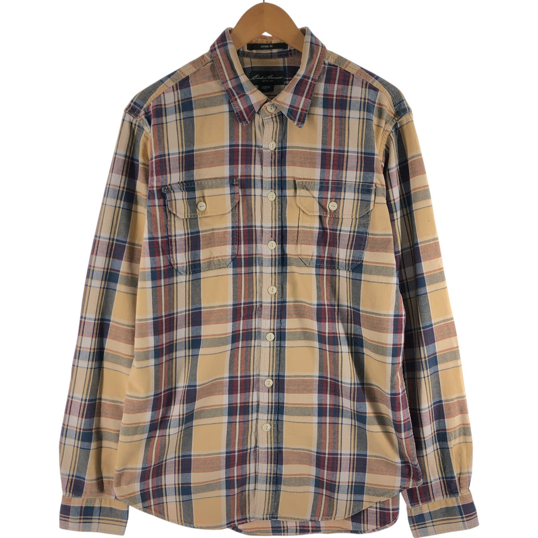 Eddie Bauer Classic Fit Long Sleeve Flannel Check Shirt, Men's Size L cotton Beige type Vintage Second Hand