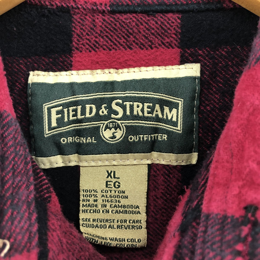 Field & Stream Buffalo Check Long Sleeve Heavy Flannel Check Shirt, Men's Size XL cotton red type Vintage Second Hand